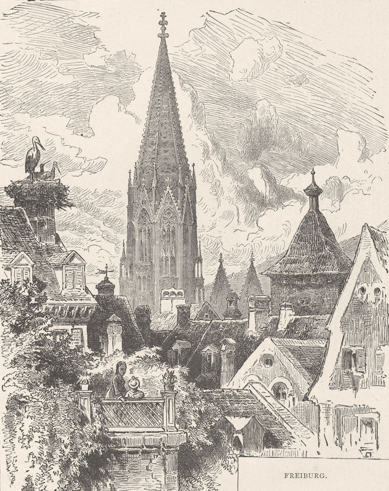 GERMANY. Freiburg 1903 old antique vintage print picture